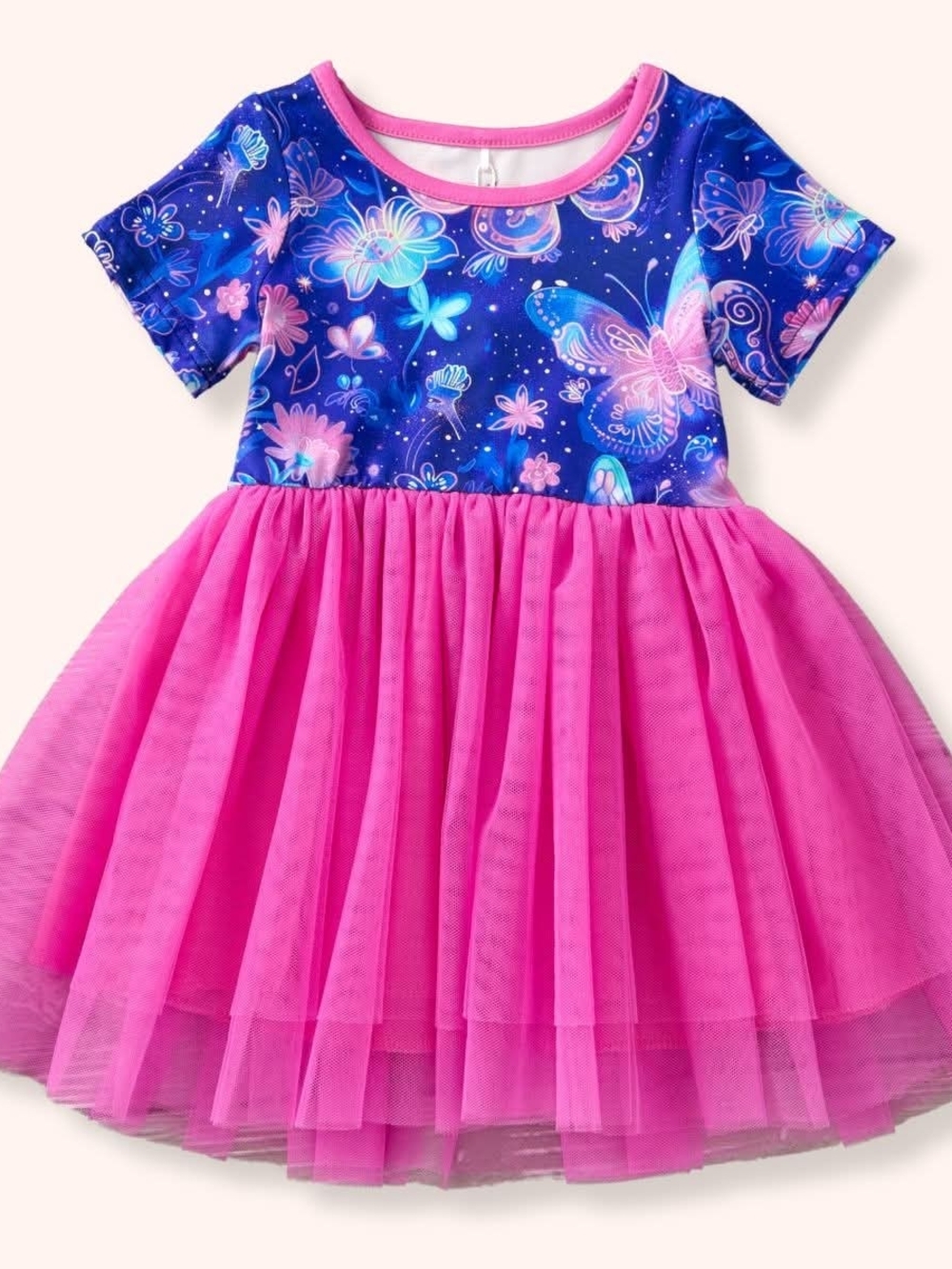 Girls' Pink & Blue Butterfly Tulle Dress
